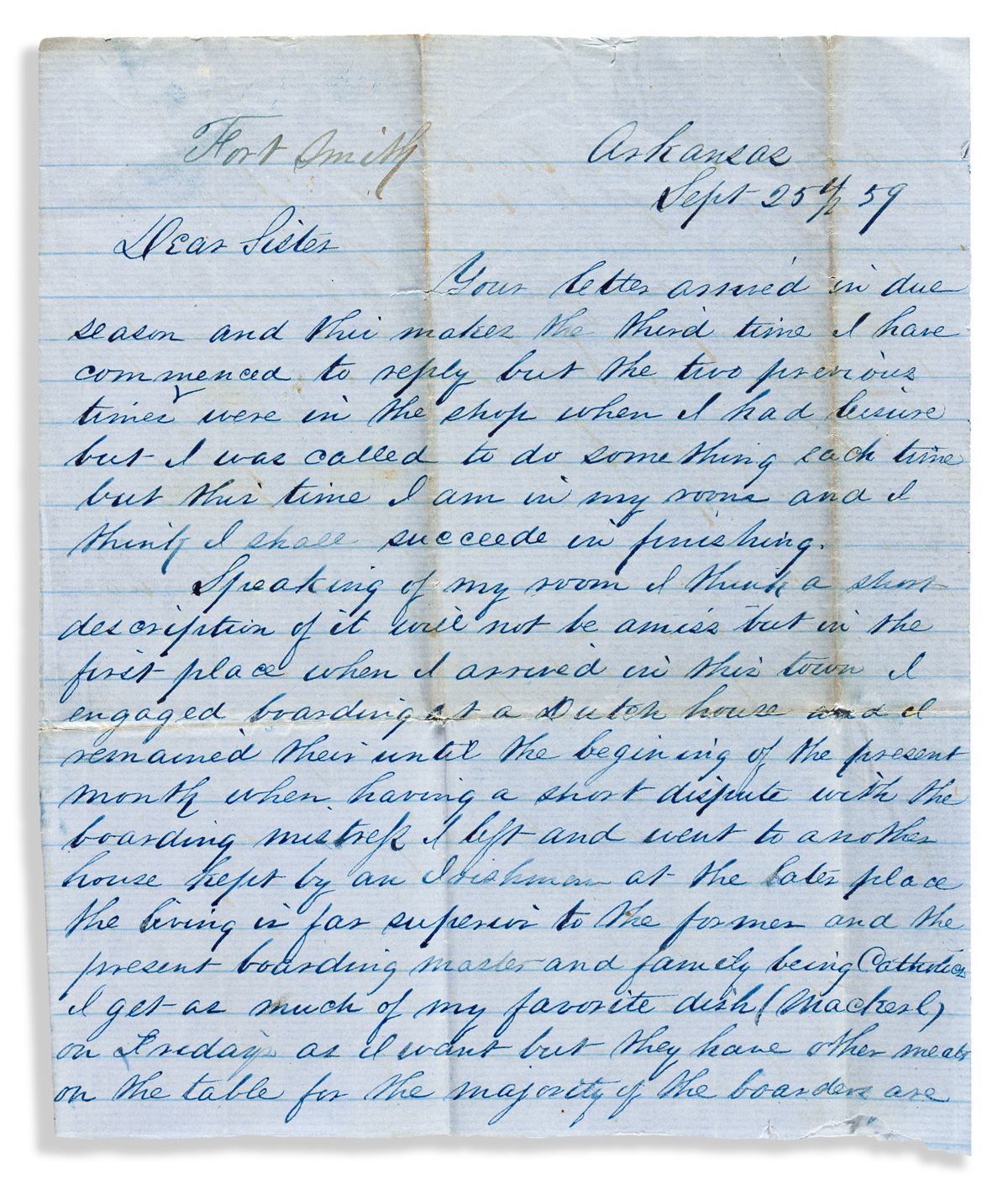 (WEST--OKLAHOMA.) Pair of letters from a pioneer in Cherokee territory and Fort Smith, Arkansas.